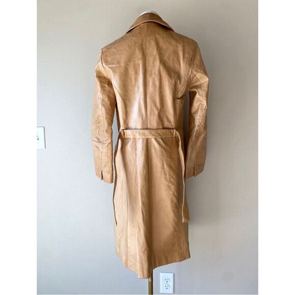 vintage y2k Transmission NY tan leather trench coat - Picture 4 of 7